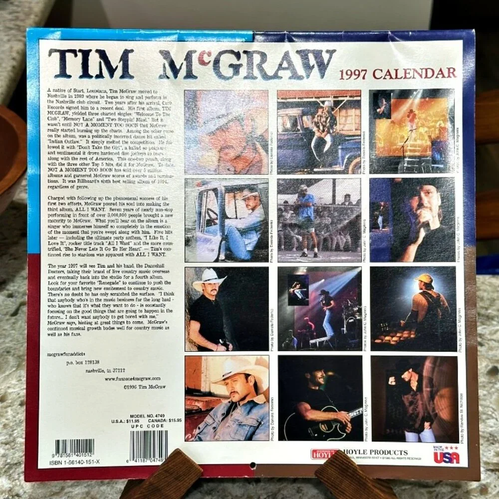 Vintage Tim McGraw Calendar 1997 Country Music Superstar Unused Unmarked